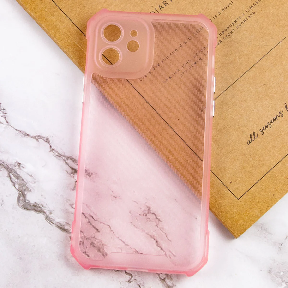 Чехол TPU Ease Carbon color series для Apple iPhone 12 (6.1") Розовый / Прозрачный