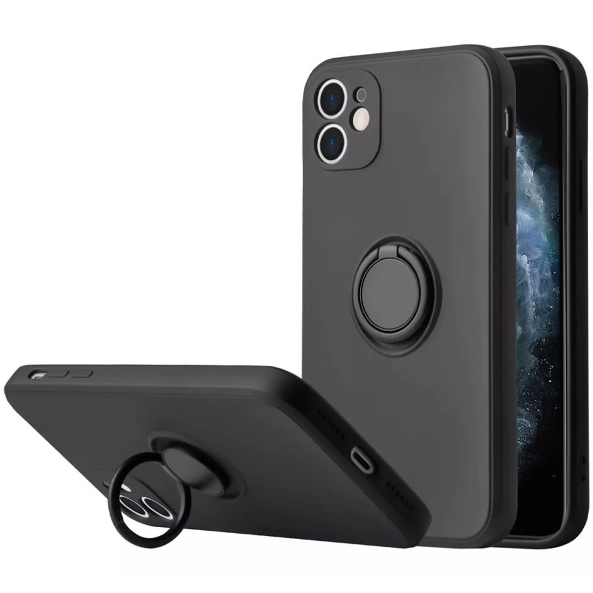 Чехол TPU Candy Ring Full Camera для Apple iPhone 12 (6.1") Черный / Black