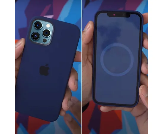 Чехол Silicone case (AAA) full with Magsafe and Animation для Apple iPhone 12 Pro / 12 (6.1") Синий / Deep navy