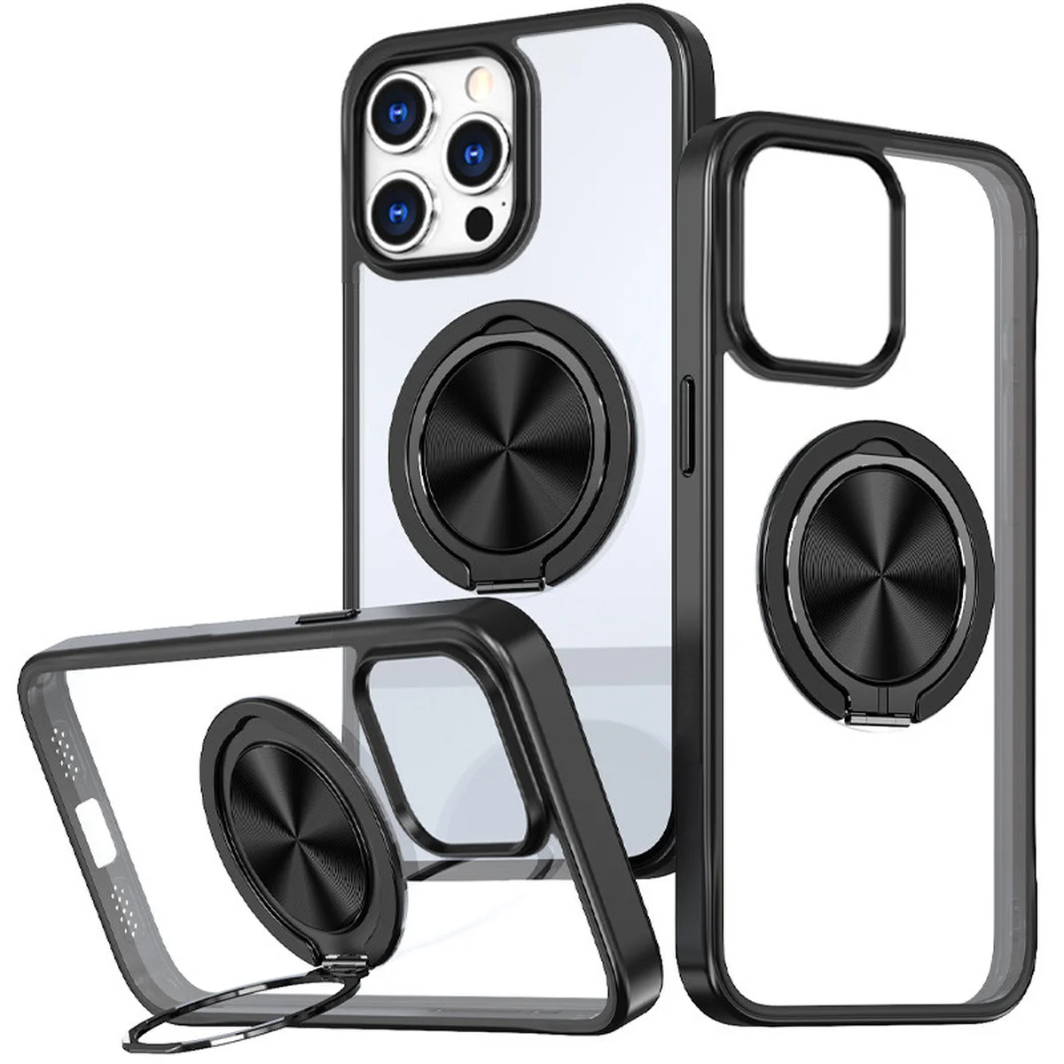 TPU+PC чохол Metal Ring with MagSafe для Apple iPhone 12 Pro / 12 (6.1") Чорний