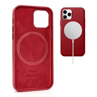 Кожаный чехол Leather Case (AAA) with MagSafe для Apple iPhone 12 Pro / 12 (6.1") Red