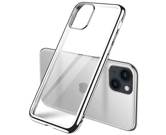 Прозрачный силиконовый чехол глянцевая окантовка Full Camera для Apple iPhone 13 mini (5.4") Серебряный