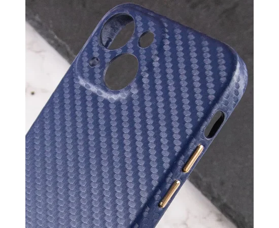 Кожаный чехол Leather Case Carbon series для Apple iPhone 13 mini (5.4") Синий