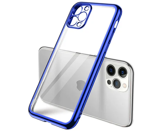 Прозрачный силиконовый чехол глянцевая окантовка Full Camera для Apple iPhone 13 Pro Max (6.7") Синий
