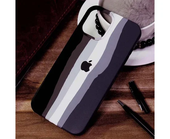 Чехол Silicone case Full Rainbow для Apple iPhone 13 Pro Max (6.7") Черный / Синий