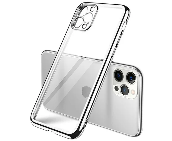 Прозрачный силиконовый чехол глянцевая окантовка Full Camera для Apple iPhone 13 Pro Max (6.7") Серебряный