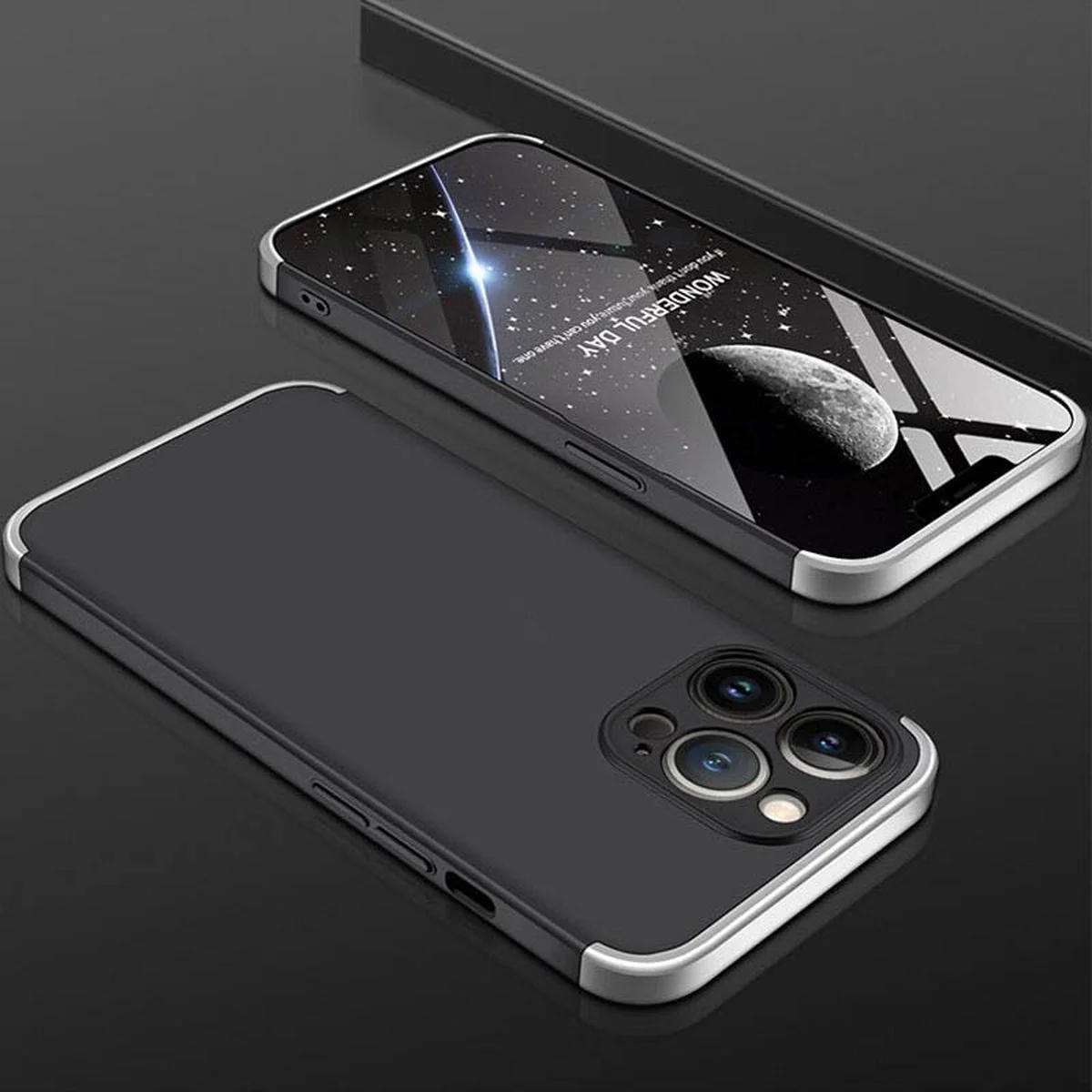 Пластиковая накладка GKK LikGus 360 градусов (opp) для Apple iPhone 13 Pro Max (6.7") Черный / Серебряный