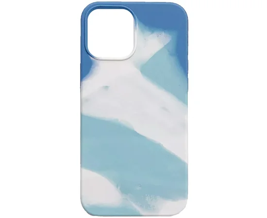 Чехол Silicone case full Aquarelle для Apple iPhone 13 Pro Max (6.7") Бирюзово-белый