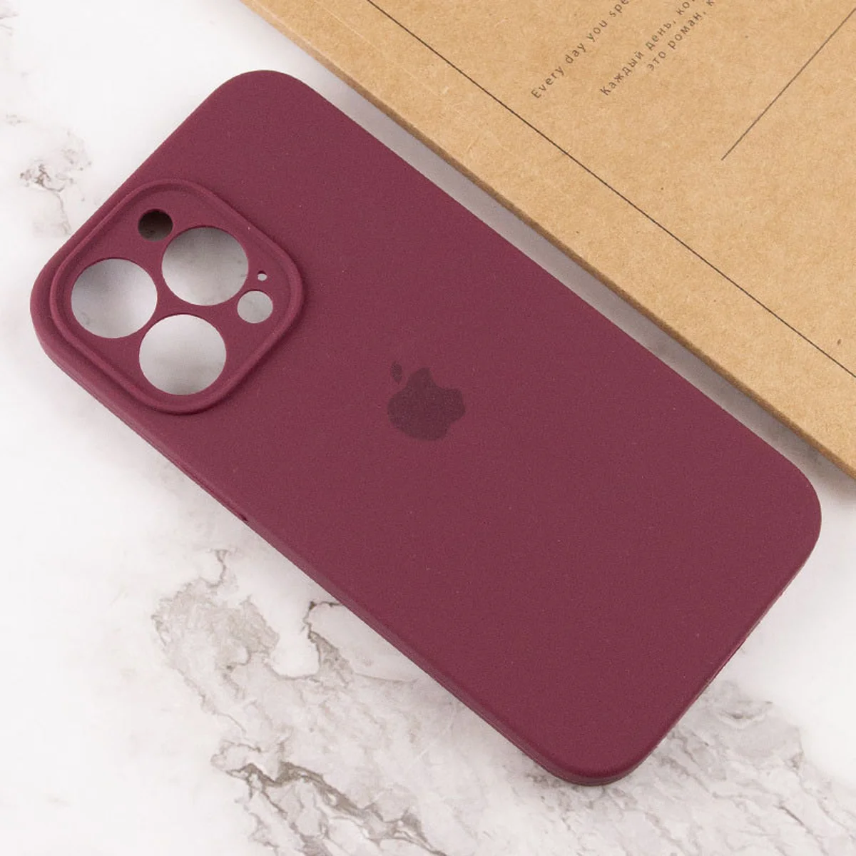 Чехол Silicone Case Full Camera Protective (AA) для Apple iPhone 13 Pro Max (6.7") Бордовый / Plum
