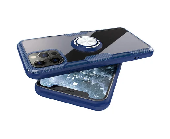 TPU+PC чехол Deen CrystalRing for Magnet (opp) для Apple iPhone 13 Pro Max (6.7") Бесцветный / Темно-синий