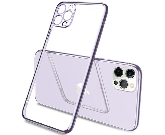 Прозрачный силиконовый чехол глянцевая окантовка Full Camera для Apple iPhone 13 Pro Max (6.7") Сиреневый