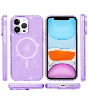 Чехол TPU Galaxy Sparkle (MagFit) для Apple iPhone 13 Pro Max (6.7") Purple+Glitter