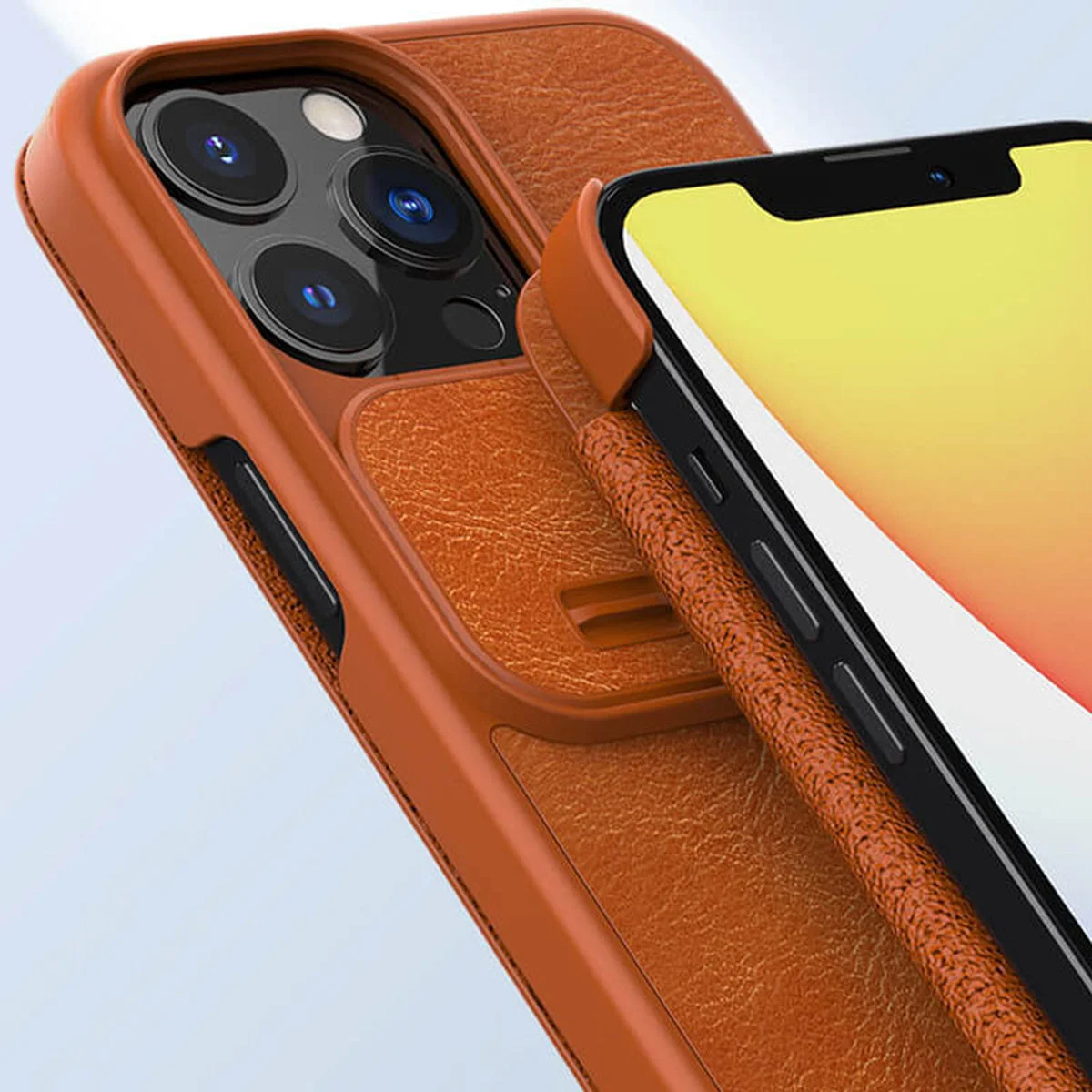 Кожаный чехол (книжка) Nillkin Qin Pro Camshield для Apple iPhone 13 Pro Max (6.7") Коричневый