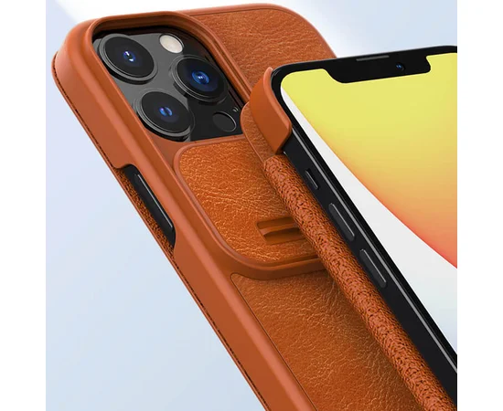 Кожаный чехол (книжка) Nillkin Qin Pro Camshield для Apple iPhone 13 Pro Max (6.7") Коричневый
