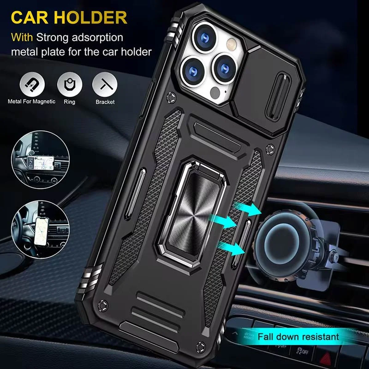 Удароміцний чохол Camshield Army Ring для iPhone 13 Pro Max (6.7") Чорний / Black