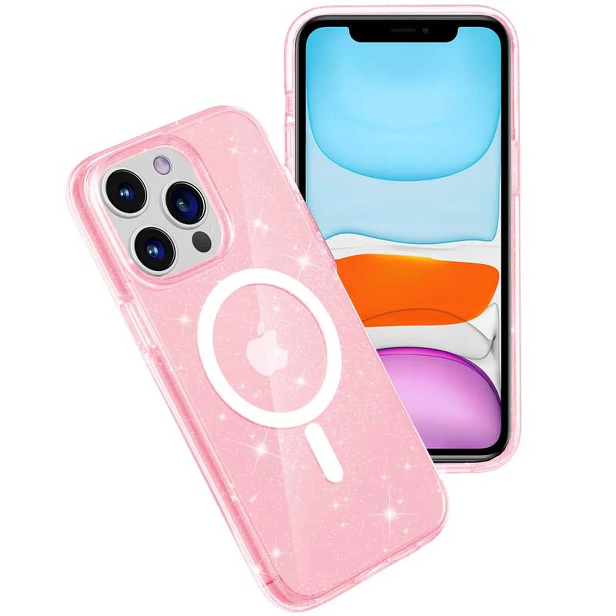 Чохол TPU Galaxy Sparkle (MagFit) для Apple iPhone 13 Pro Max (6.7") Pink+Glitter