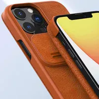 Кожаный чехол (книжка) Nillkin Qin Pro Camshield для Apple iPhone 13 Pro Max (6.7") Коричневый