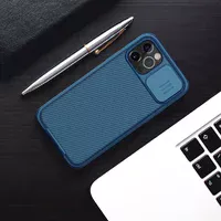 Карбоновая накладка Nillkin Camshield (шторка на камеру) для Apple iPhone 13 Pro Max (6.7") Синий / Blue