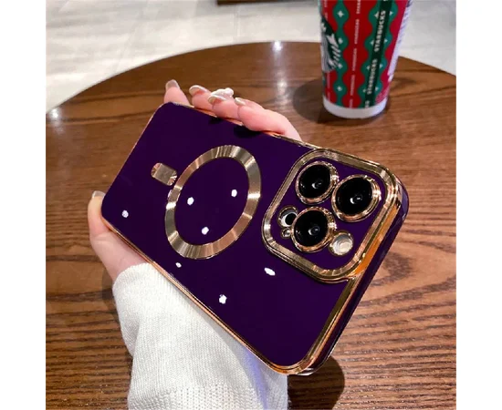 Силіконовий чохол "Luxury Plating" with MagSafe + скло на камеру для Apple iPhone 12 Pro Max Темно-фіолетовий