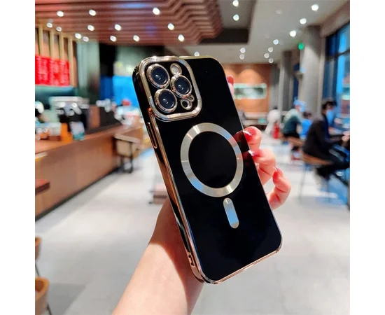 Силіконовий чохол "Luxury Plating" with MagSafe + скло на камеру для Apple iPhone 12 Pro Max Чорний