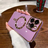 Силіконовий чохол "Luxury Plating" with MagSafe + скло на камеру для Apple iPhone 13 Pro Max Фіолетовий