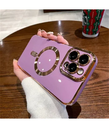 Силіконовий чохол "Luxury Plating" with MagSafe + скло на камеру для Apple iPhone 12 Pro Max Фіолетовий