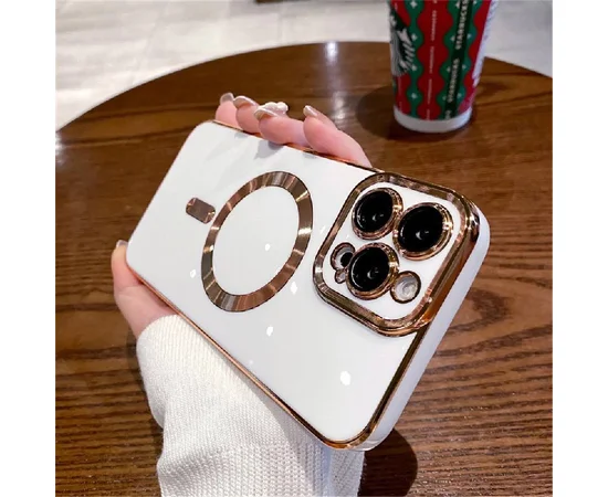 Силиконовый чехол "Luxury Plating" with MagSafe + стекло на камеру для Apple iPhone 12 Pro Max Белый