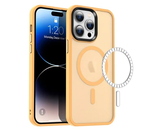 Силиконовый чехол "Steel button" with MagSafe для Apple iPhone 14 Pro Max Оранжевый