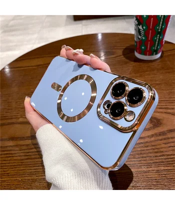 Силіконовий чохол "Luxury Plating" with MagSafe + скло на камеру для Apple iPhone 12 Pro Max Сталевий-Синій