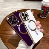 Силиконовый чехол "Luxury Plating" with MagSafe + стекло на камеру для Apple iPhone 13 Pro Темно-фиолетовый