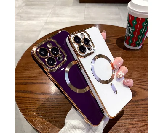Силиконовый чехол "Luxury Plating" with MagSafe + стекло на камеру для Apple iPhone 13 Pro Темно-фиолетовый