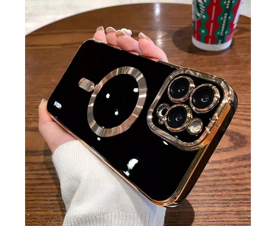 Силіконовий чохол "Luxury Plating" with MagSafe + скло на камеру для Apple iPhone 12 Pro Max Чорний
