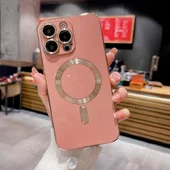 Силіконовий чохол "Luxury Plating" with MagSafe + скло на камеру для Apple iPhone 14 Pro Max Рожевий