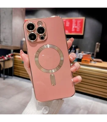 Силіконовий чохол "Luxury Plating" with MagSafe + скло на камеру для Apple iPhone 13 Pro Max Рожевий