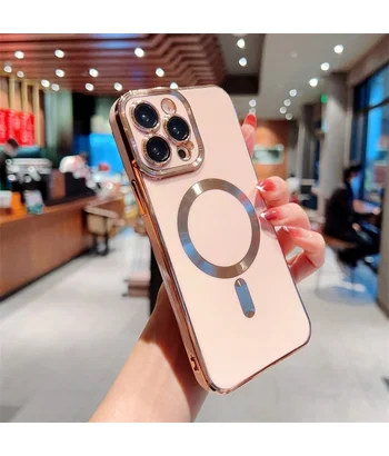 Силіконовий чохол "Luxury Plating" with MagSafe + скло на камеру для Apple iPhone 12 Pro Max Пудровий Силіконовий чохол "Luxury Plating" with MagSafe + скло на камеру для Apple iPhone 12 Pro Max Пудровий