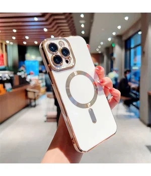 Силіконовий чохол "Luxury Plating" with MagSafe + скло на камеру для Apple iPhone 12 Pro Max Білий