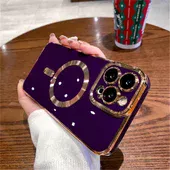 Силиконовый чехол "Luxury Plating" with MagSafe + стекло на камеру для Apple iPhone 11 Pro Тёмно-фиолетовый