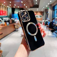 Силиконовый чехол "Luxury Plating" with MagSafe + стекло на камеру для Apple iPhone 14 Pro Max Черный