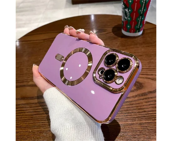 Силіконовий чохол "Luxury Plating" with MagSafe + скло на камеру для Apple iPhone 12 Pro Max Фіолетовий