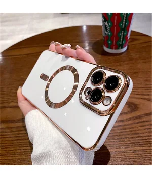 Силиконовый чехол "Luxury Plating" with MagSafe + стекло на камеру для Apple iPhone 12 Pro Max Белый