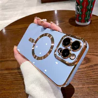 Силиконовый чехол "Luxury Plating" with MagSafe + стекло на камеру для Apple iPhone 12 Pro Стальной-Синий