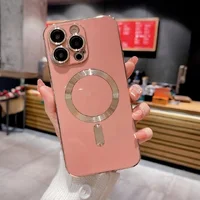 Силиконовый чехол "Luxury Plating" with MagSafe + стекло на камеру для Apple iPhone 13 Pro Max Розовый