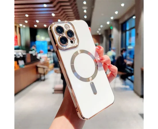 Силіконовий чохол "Luxury Plating" with MagSafe + скло на камеру для Apple iPhone 14 Pro Білий