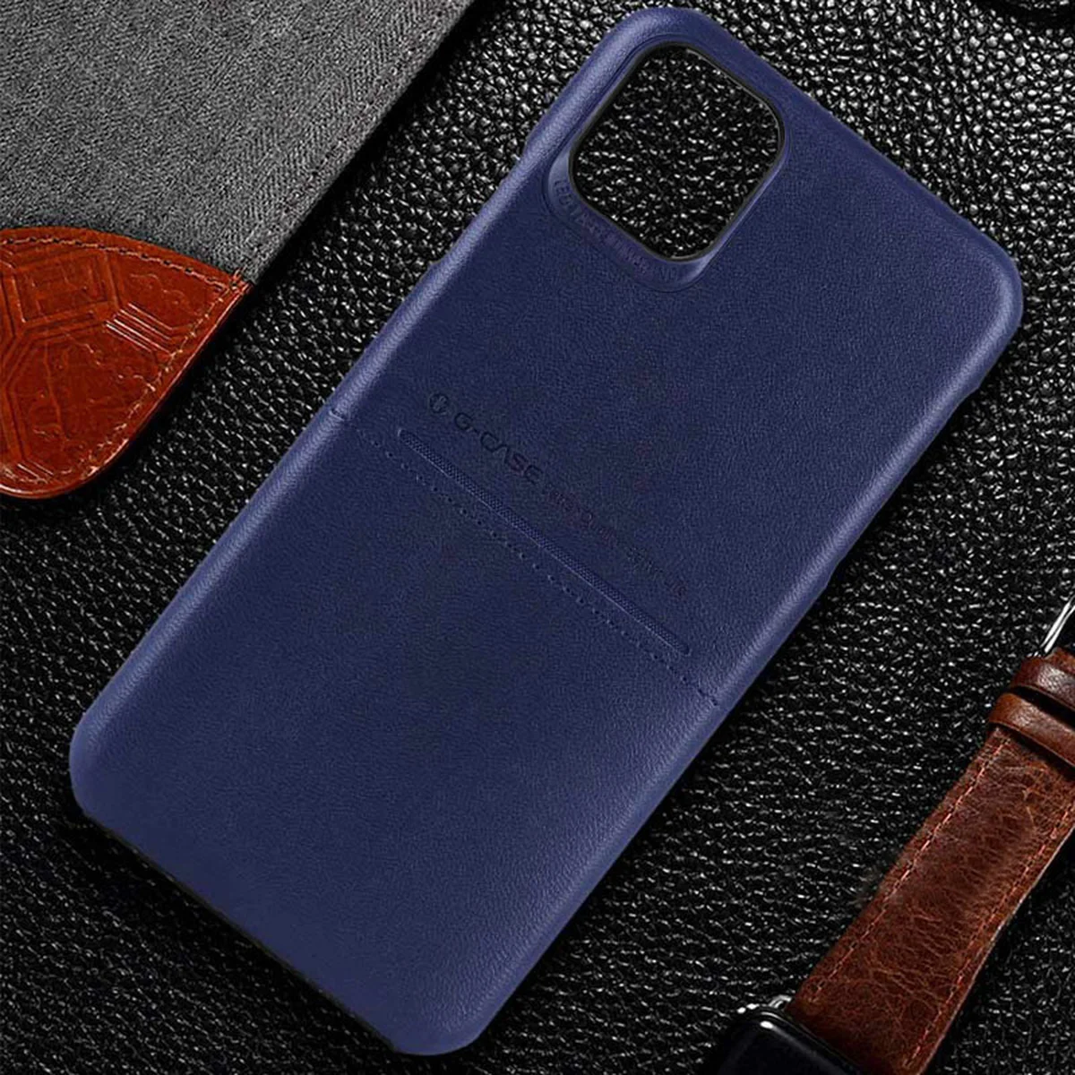 Кожаная накладка G-Case Cardcool Series для Apple iPhone 13 Pro (6.1") Синий