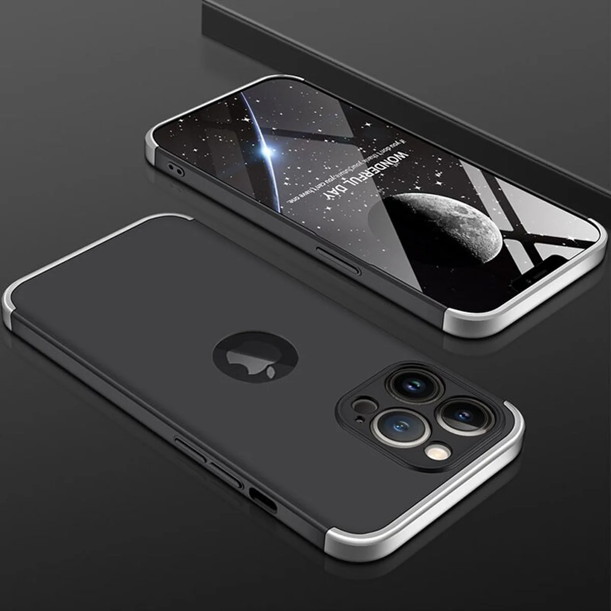 Пластиковая накладка GKK LikGus 360 градусов (opp) для Apple iPhone 13 Pro (6.1") Черный / Серебряный