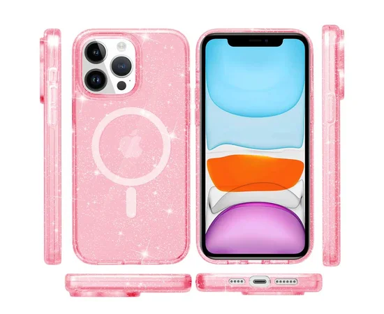 Чехол TPU Galaxy Sparkle (MagFit) для Apple iPhone 13 Pro (6.1") Pink+Glitter