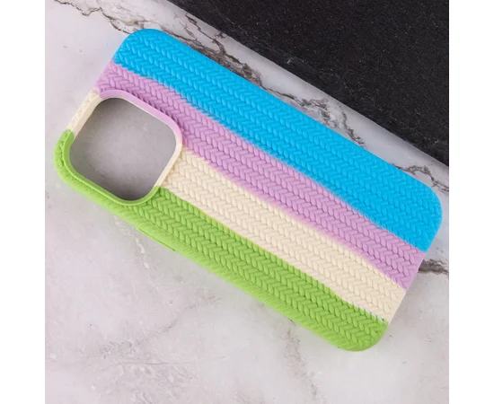 Чехол Silicone case Full Braided для Apple iPhone 13 Pro (6.1") Мятный / Голубой