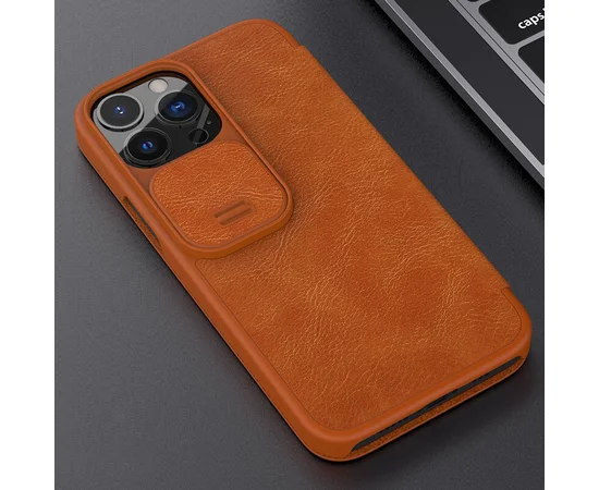 Кожаный чехол (книжка) Nillkin Qin Pro Camshield для Apple iPhone 13 Pro (6.1") Коричневый