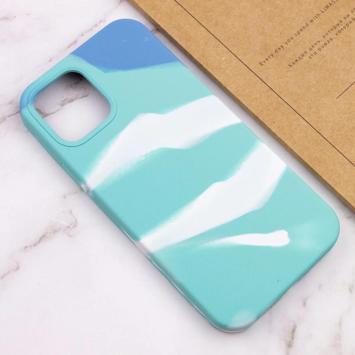 Чехол Silicone case full Aquarelle для Apple iPhone 13 Pro (6.1") Бирюзово-белый