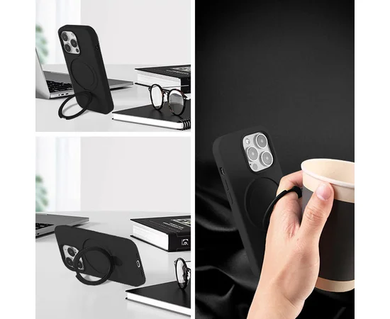 Чохол Silicone Case Full Protective NO LOGO with Ring для Apple iPhone 13 Pro (6.1") Black